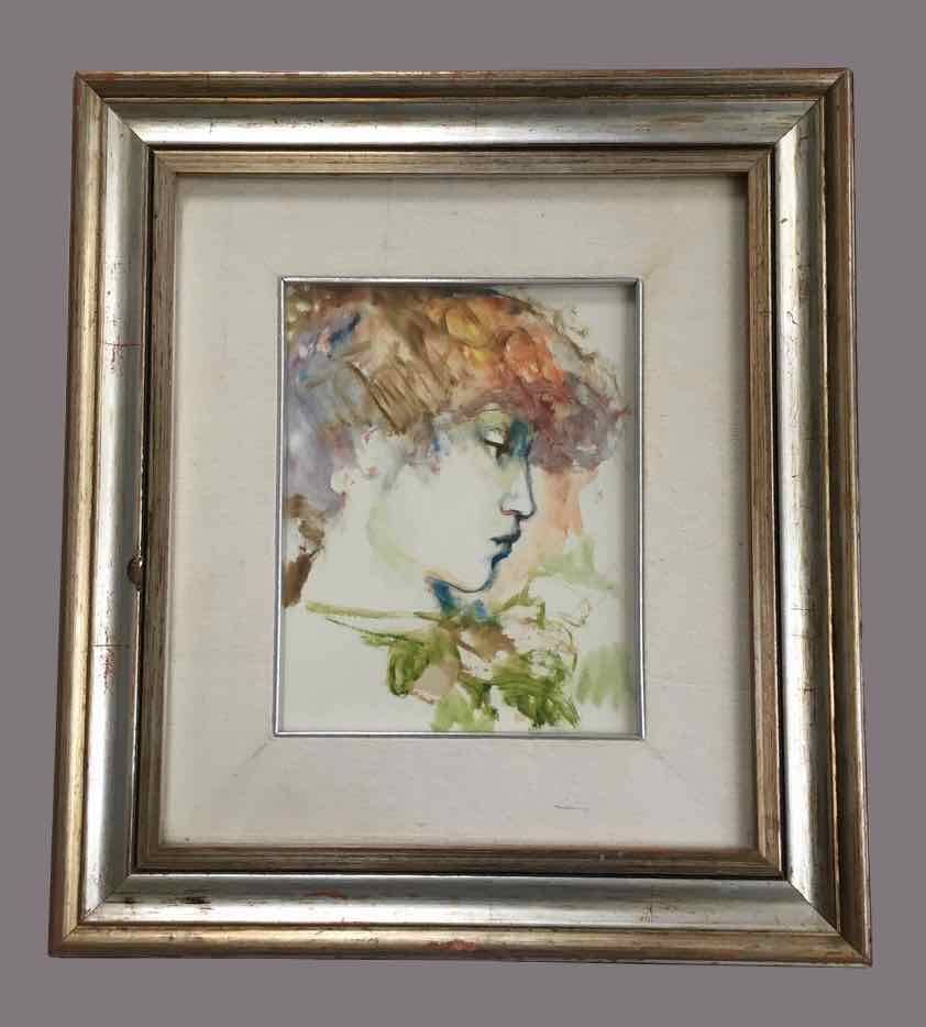 Old painting portrait of a young woman