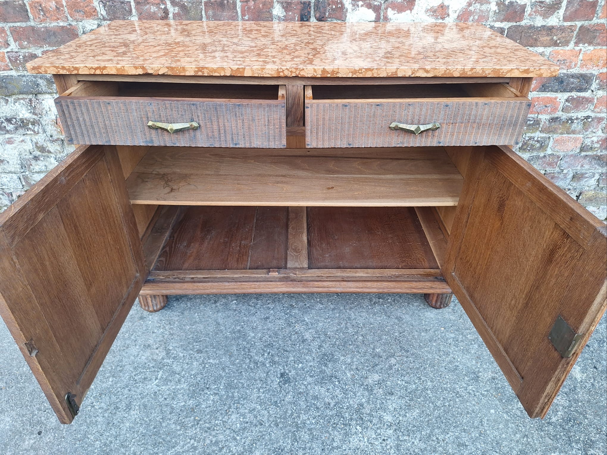 Art Deco buffet with marble top, antique sideboard.
