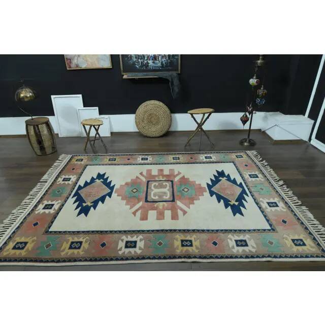 1970s Vintage Turkish Handmade Wool & Cotton Pink Area Rug 185x264