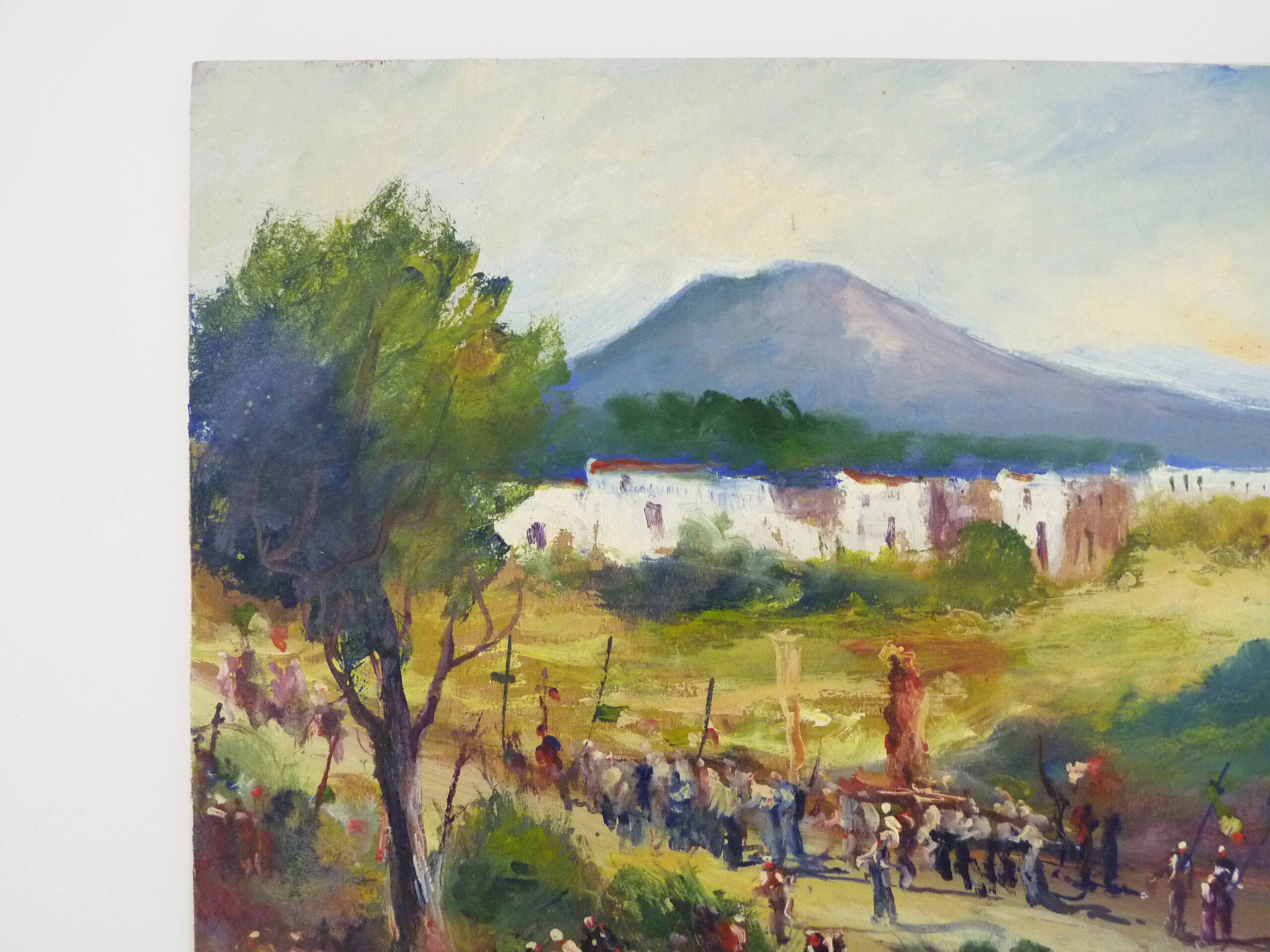 Oil on wood by Riccardo Capone Procession 50s 60s