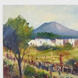 Oil on wood by Riccardo Capone Procession 50s 60s