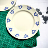 Set of eight dessert plates – blue cherry patterns – stamped