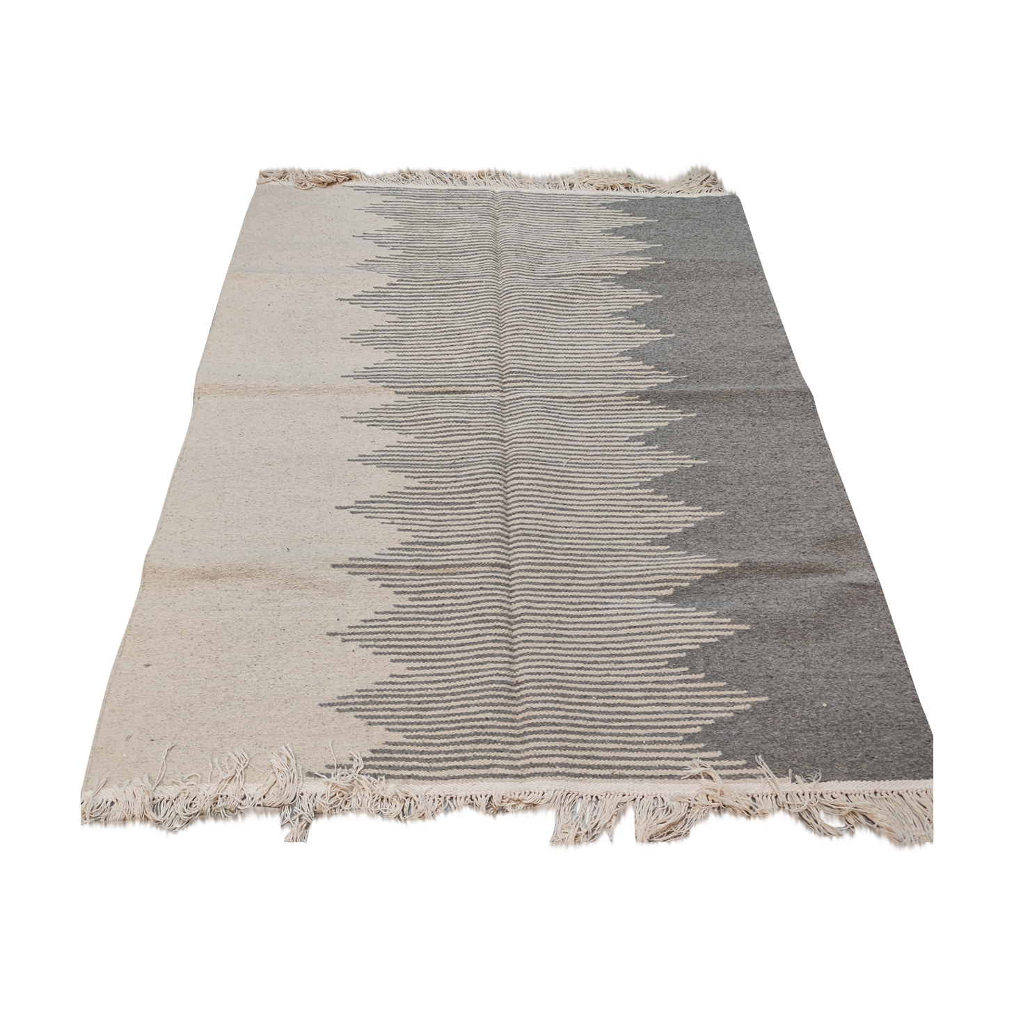 White and gray carpet, handmade Moroccan kilim carpet, blessed urchin striped carpet in pure wool