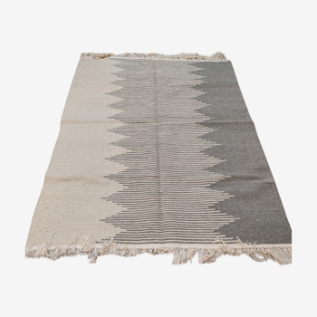 White and gray carpet, handmade Moroccan kilim carpet, blessed urchin striped carpet in pure wool
