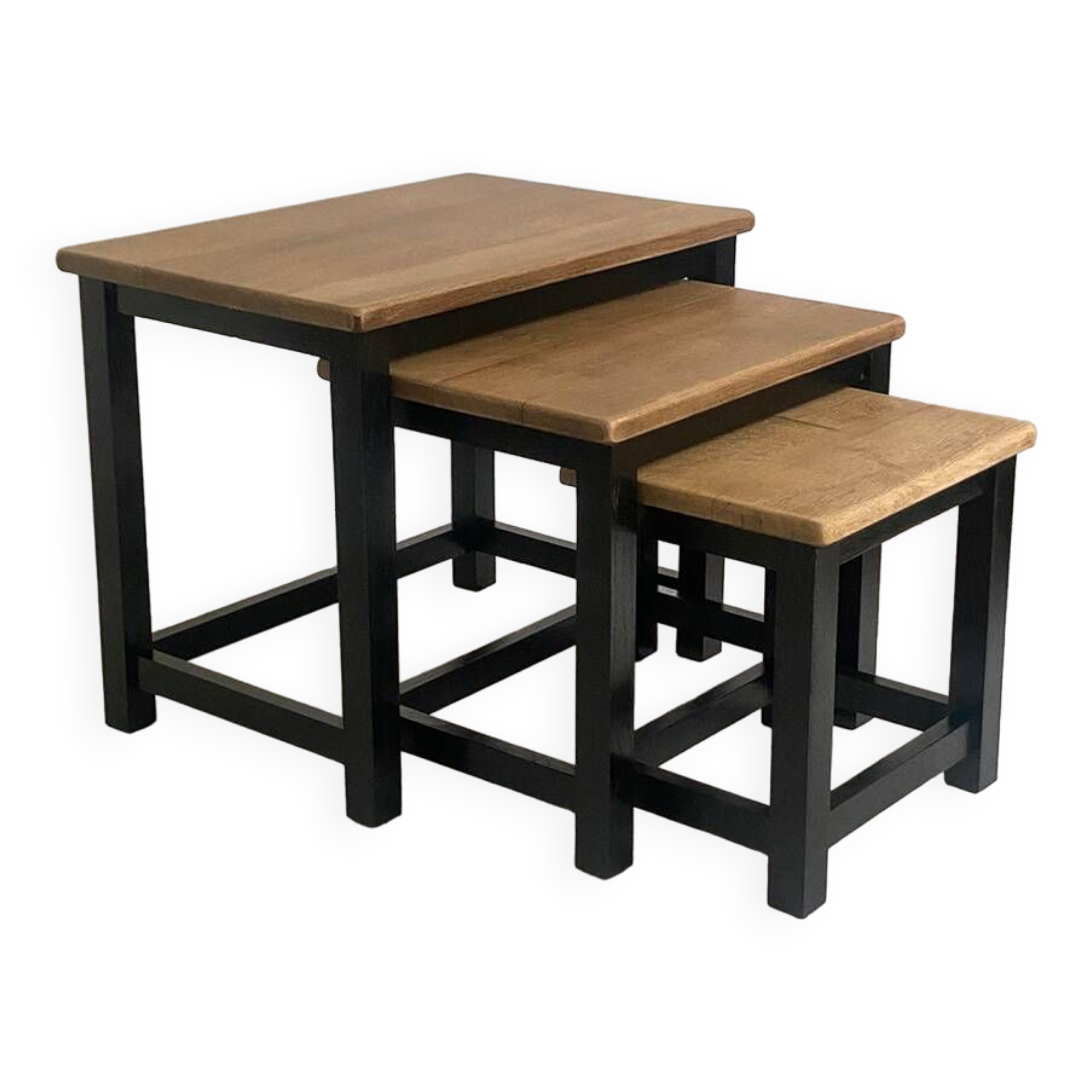 Nesting tables brutalist style solid oak 1960s