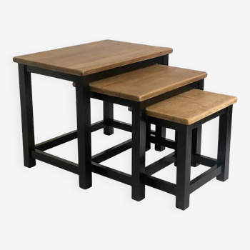 Nesting tables brutalist style solid oak 1960s