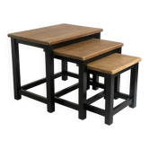 Nesting tables brutalist style solid oak 1960s