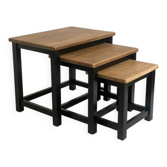 Nesting tables brutalist style solid oak 1960s