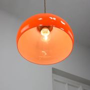 Mid-Century Italian Orange Glass and Brass Pendant Lamp