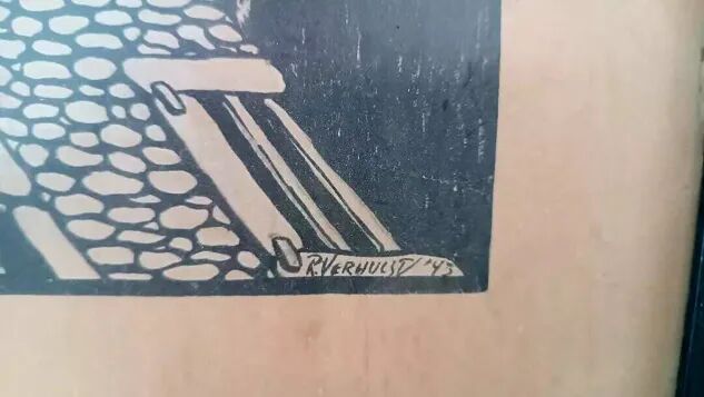 Flemish engraving hand-painted signed r.verhulst 1943