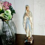Antique Painted Plaster Virgin Mary Statue - 1930 - French - Vintage