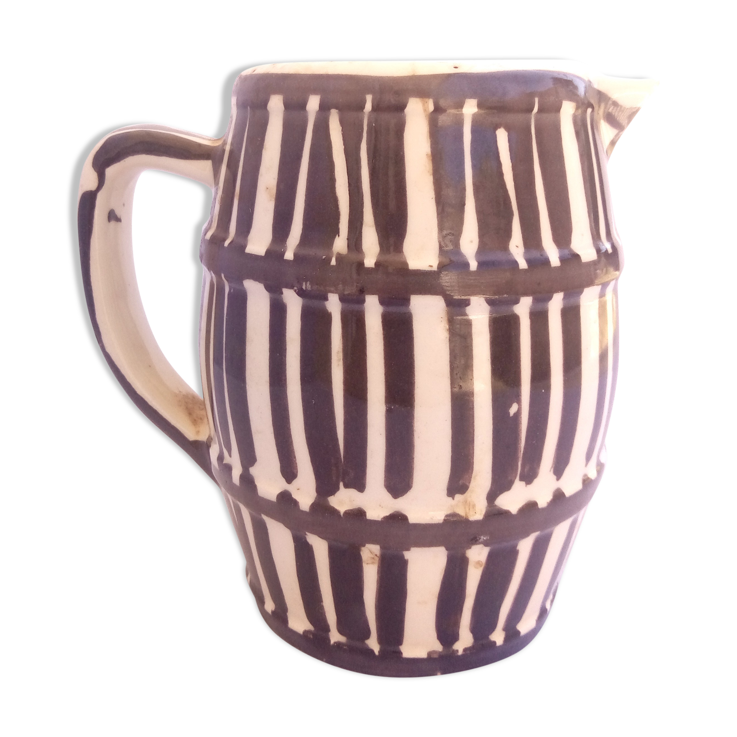 Country pitcher in ceramic beige/brown stripes
