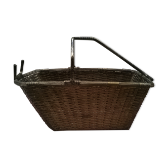 Silver metal bottle holder basket.