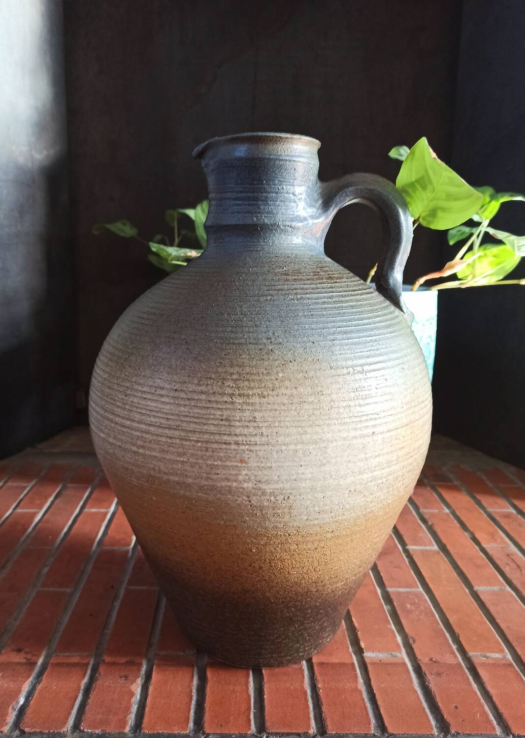 Vintage large pitcher vase in artisanal stoneware.