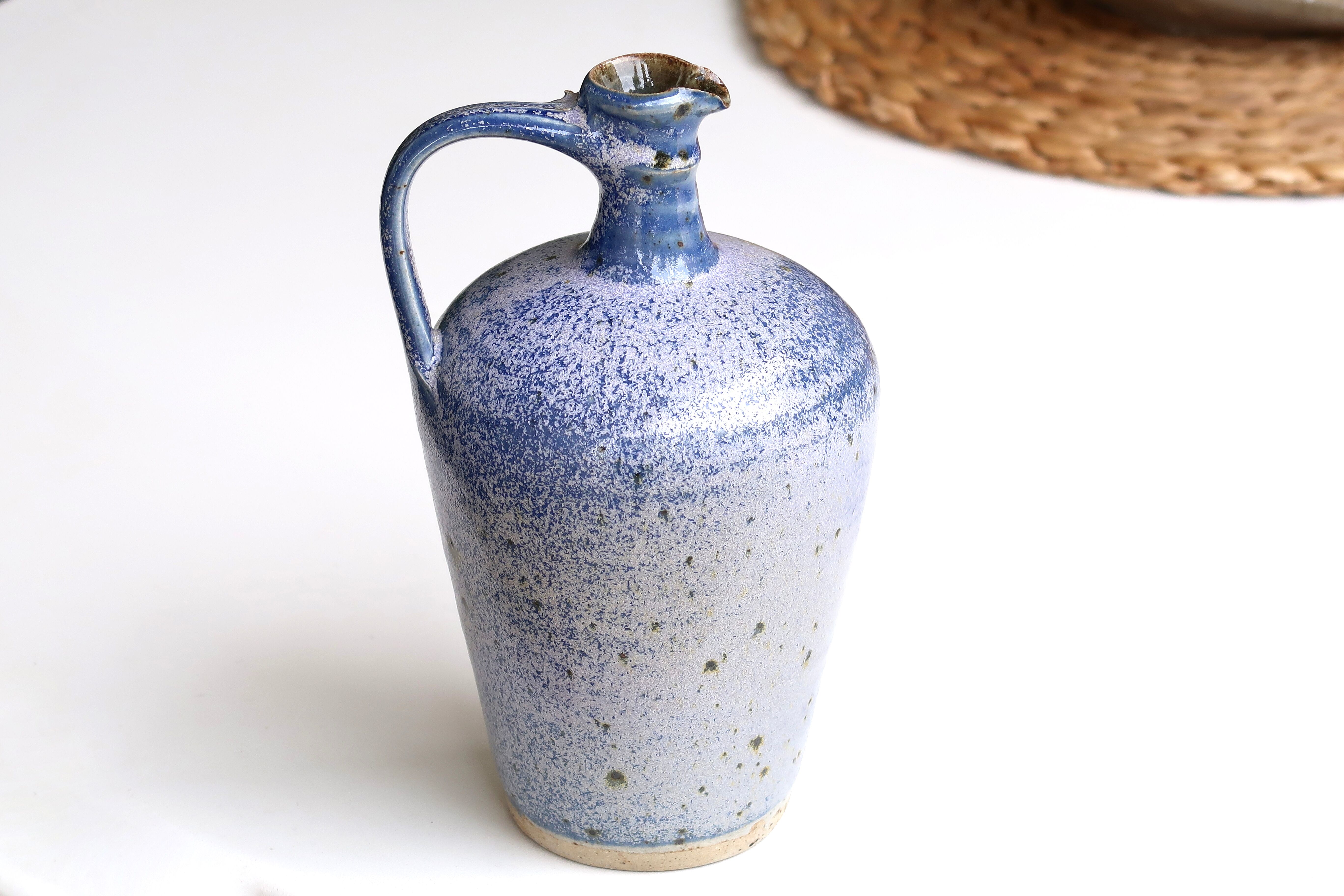 Blue handle jar in signed sandstone, La Borne, 60s