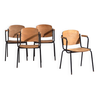 Chaises de salle à manger de style vintage avec accoudoirs (c.1950). Ensemble de 4 pièces