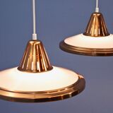 Set of 2 danish hanging lamps in solid copper, 1970s