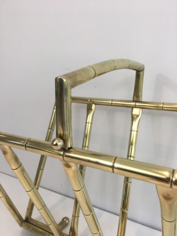 Brass faux-bamboo style magazine rack