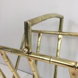 Brass faux-bamboo style magazine rack