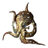 Brutalist metal octopus wall lamp by Salvino Marsura, Italy, 1980s.
