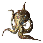 Brutalist metal octopus wall lamp by Salvino Marsura, Italy, 1980s.