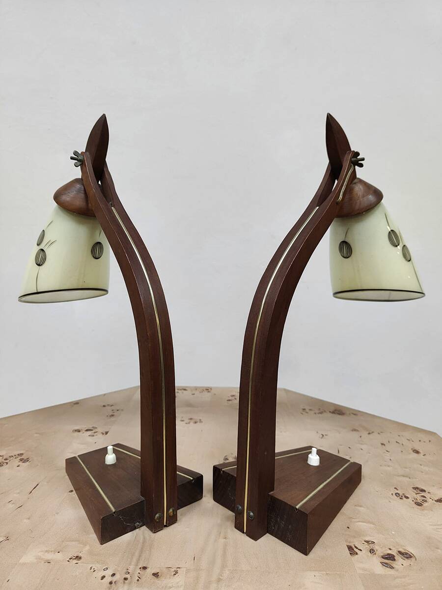 Pair of midcentury modern wooden desk lamp set table lamp