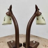 Pair of midcentury modern wooden desk lamp set table lamp