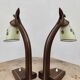 Pair of midcentury modern wooden desk lamp set table lamp