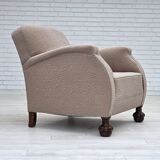 1950s, Danish artdeco armchair, furniture wool, oak wood legs.