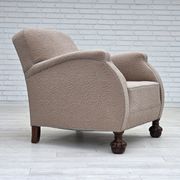 1950s, Danish artdeco armchair, furniture wool, oak wood legs.