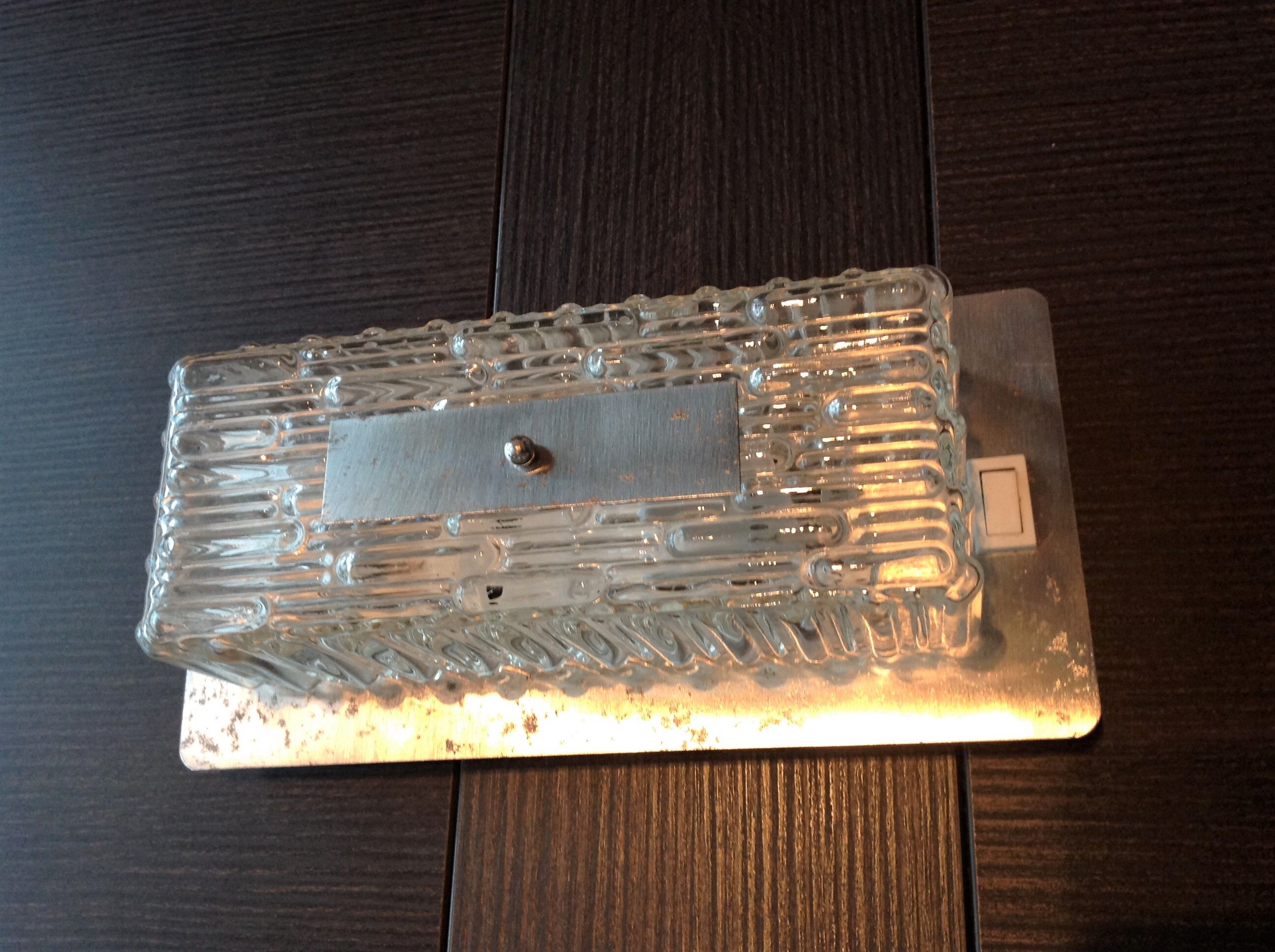 Rectangular wall lamp in brushed glass and metal / vintage 60s-70s