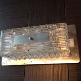 Rectangular wall lamp in brushed glass and metal / vintage 60s-70s