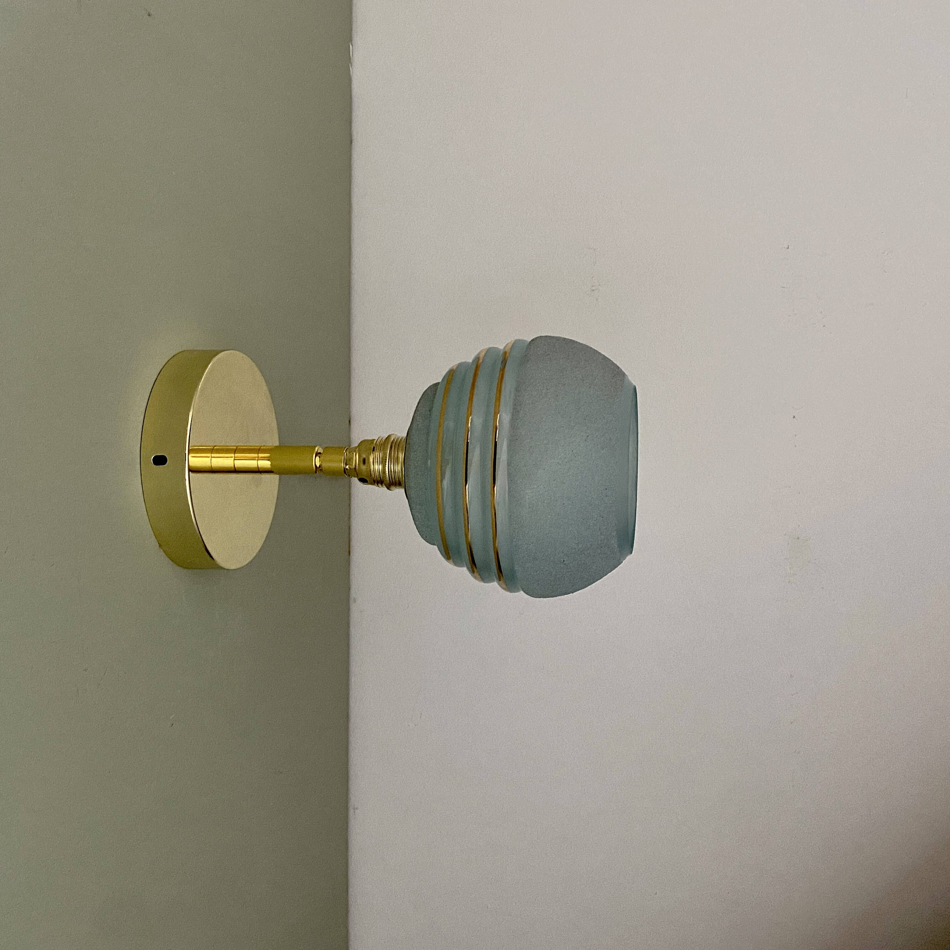 Vintage tuliepe wall light in blue and gold granite glass
