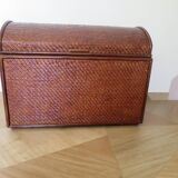 Vintage storage chest - curved - woven rattan - 1970s - mahogany colour