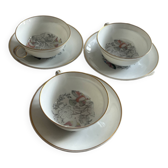 L.Bernadaud and Limoges France porcelain tea cups.