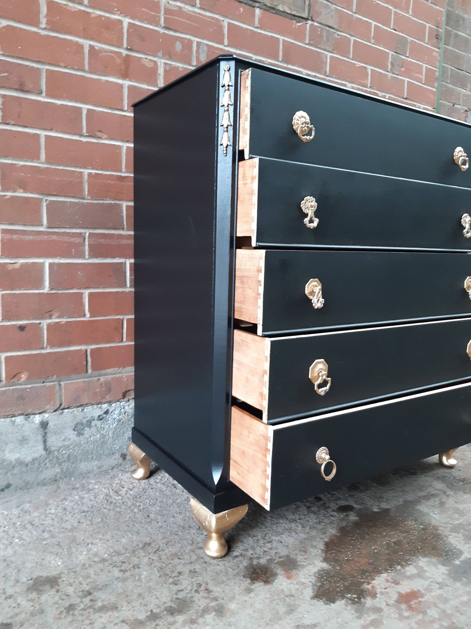 Black gold chest of drawers vintage furniture