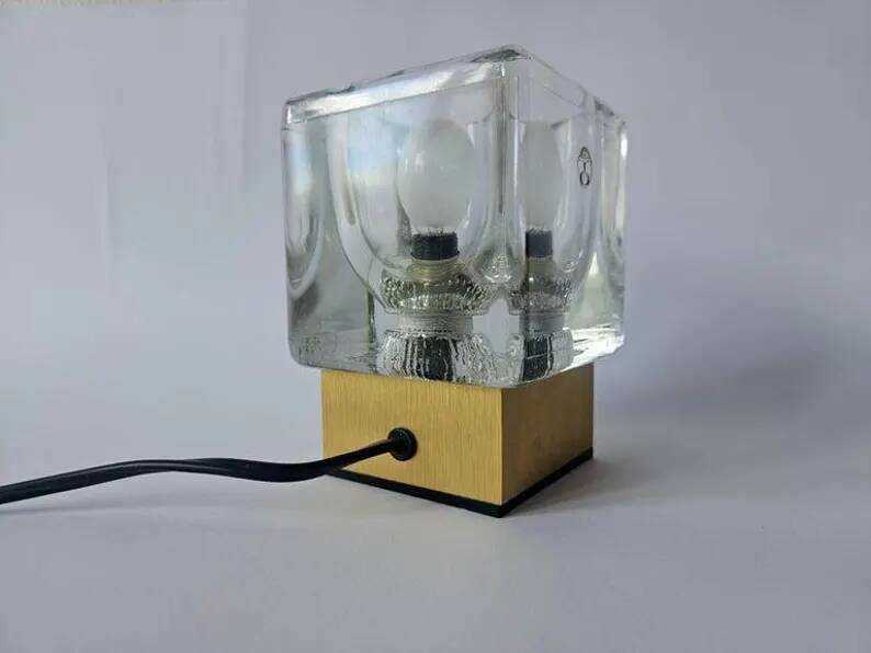 Midcentury Rare Ice Cube Glass Table Lamp, Peill & Putzler, Germany, 1970s