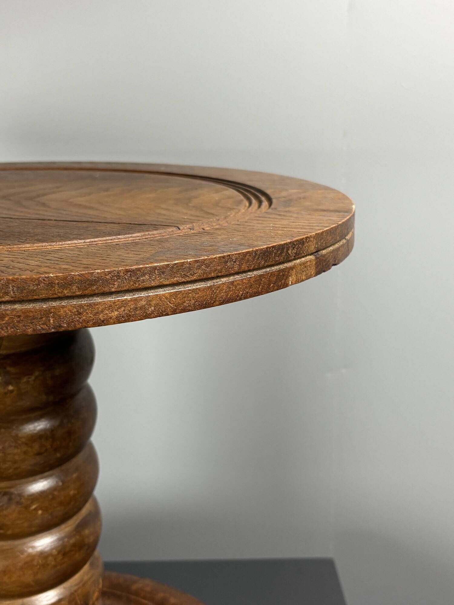 Chunky low wood turned side table in the style of Charles Dudouyt, 1950s