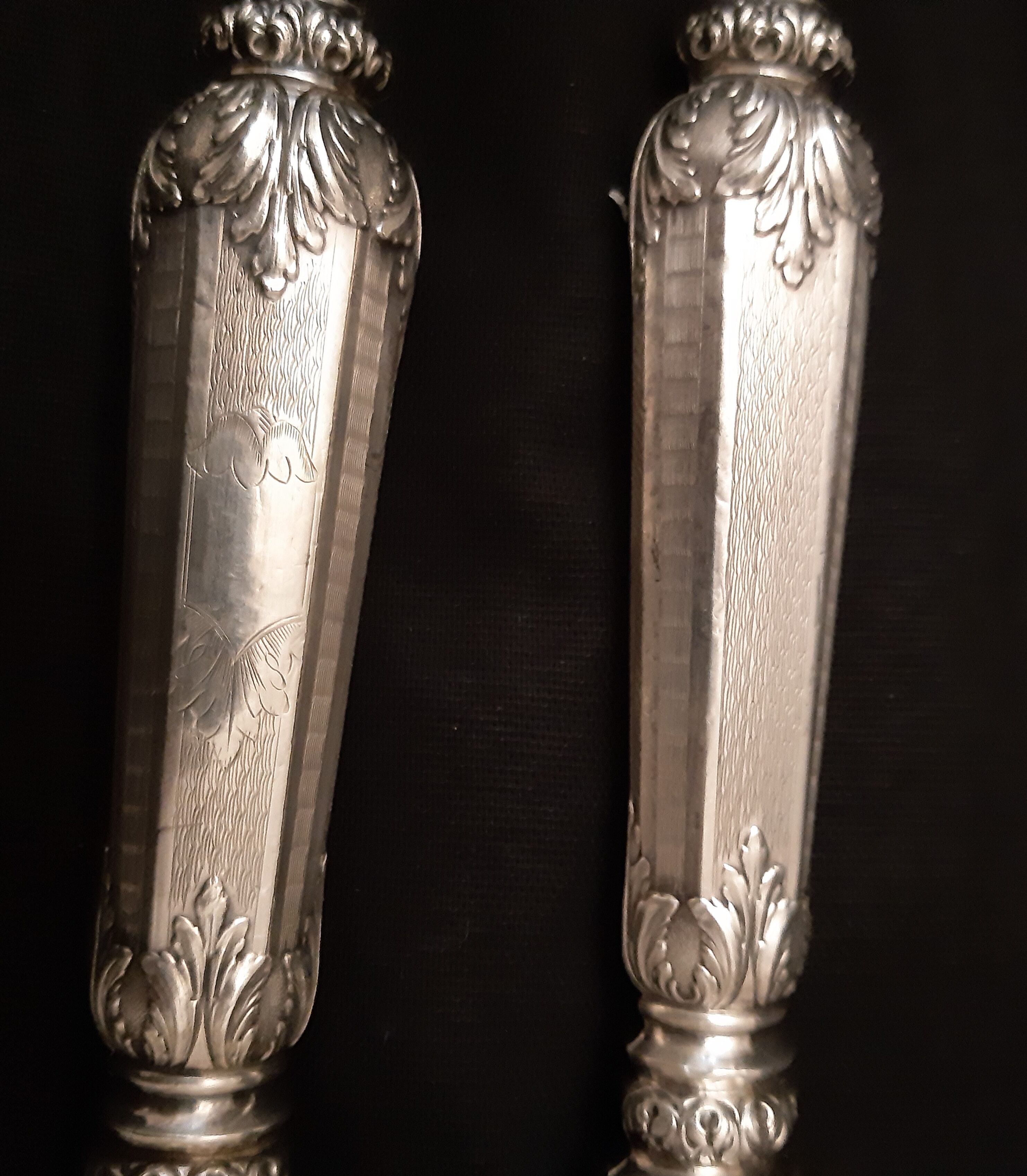 Solid silver leg covers stuffed