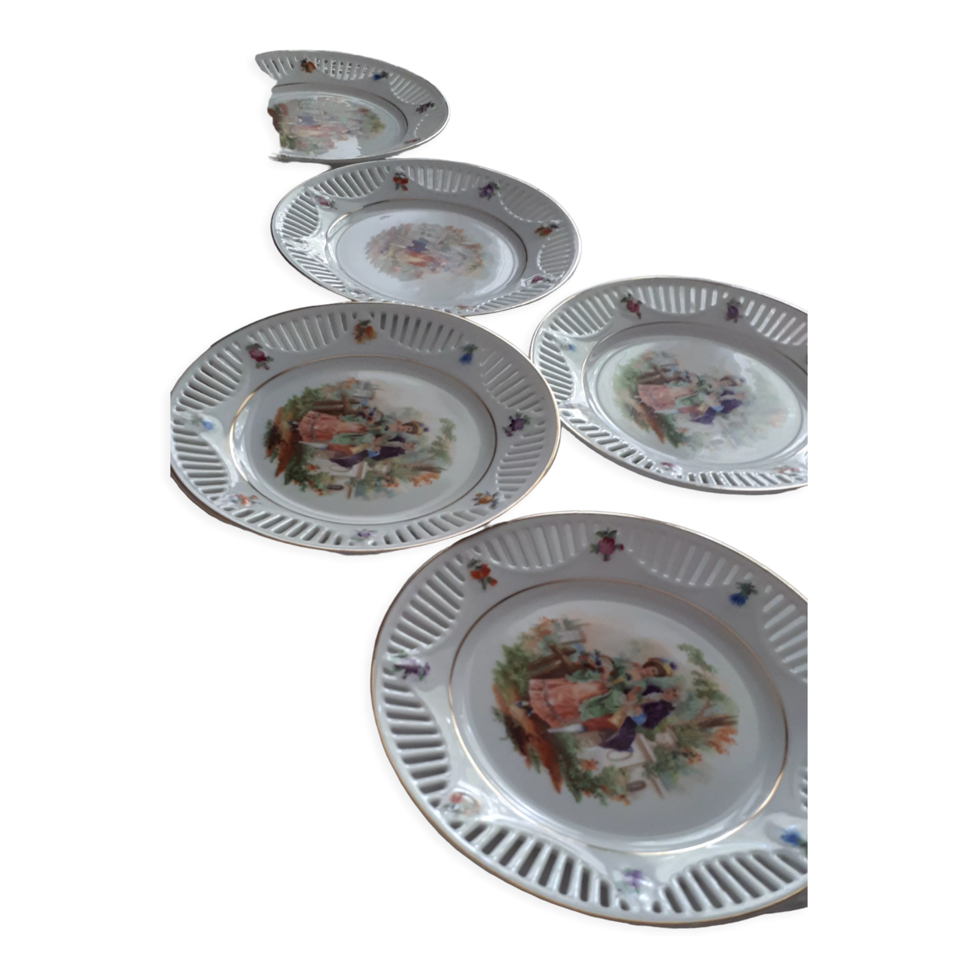 6 dessert plates "scènes galantes"