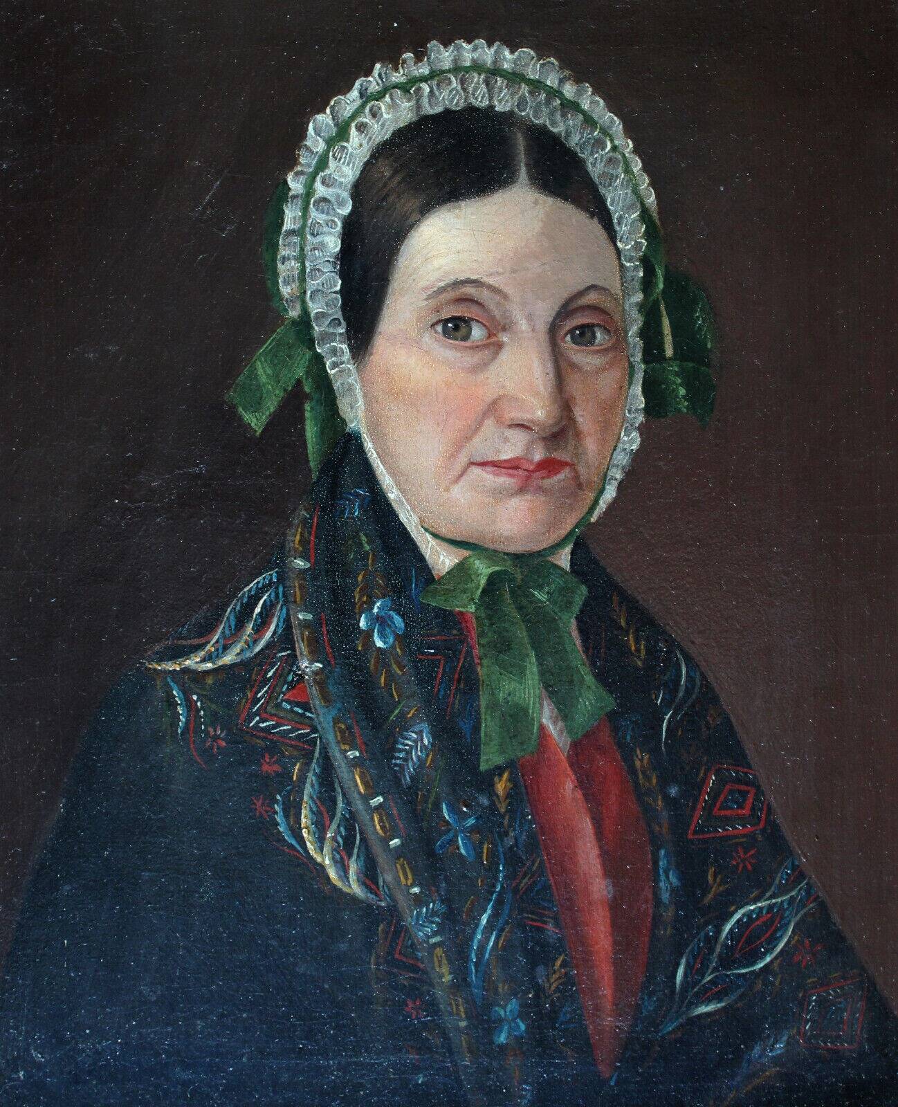 Vintage Older Woman Portrait Oil Painting