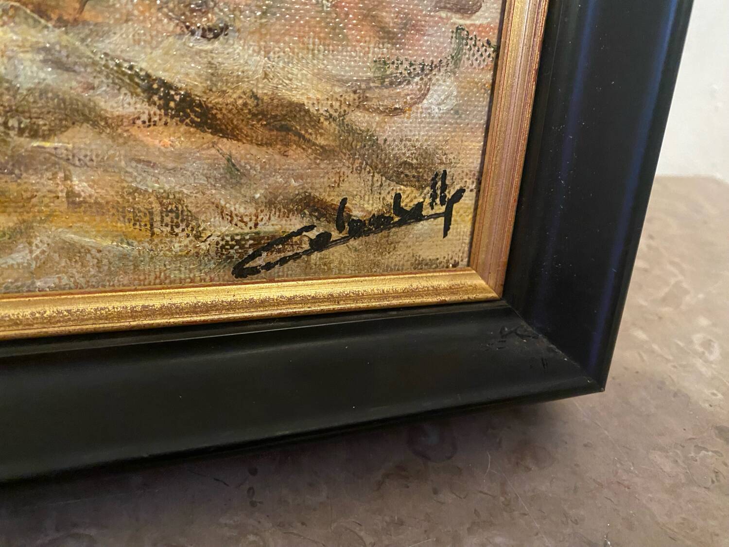 Oil on canvas, Landscape of sailboats