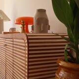Side table - open cube bedside table with checkerboard in bone and terracotta resin