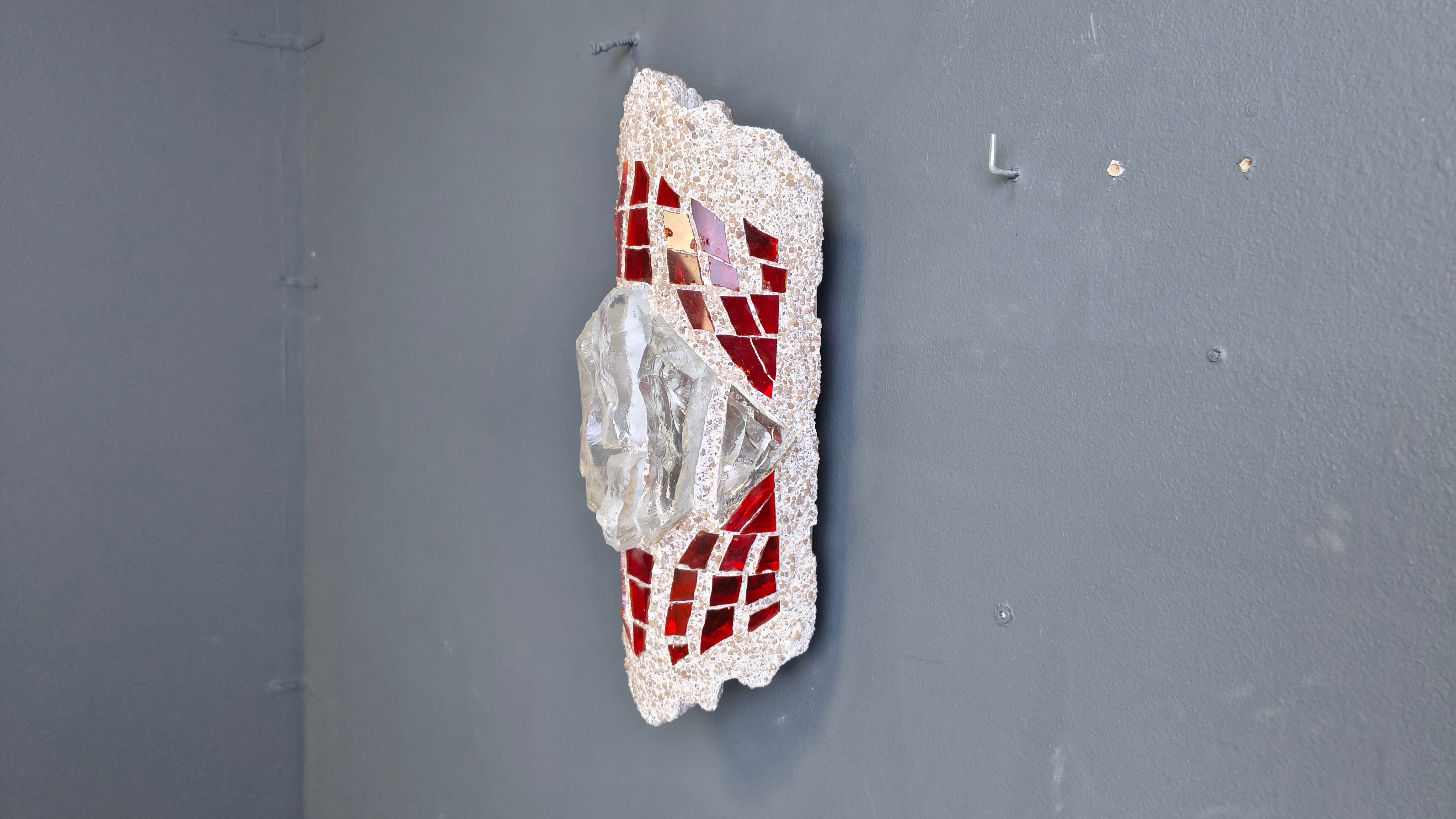Brutalist cement and glass wall lamp, 1960s