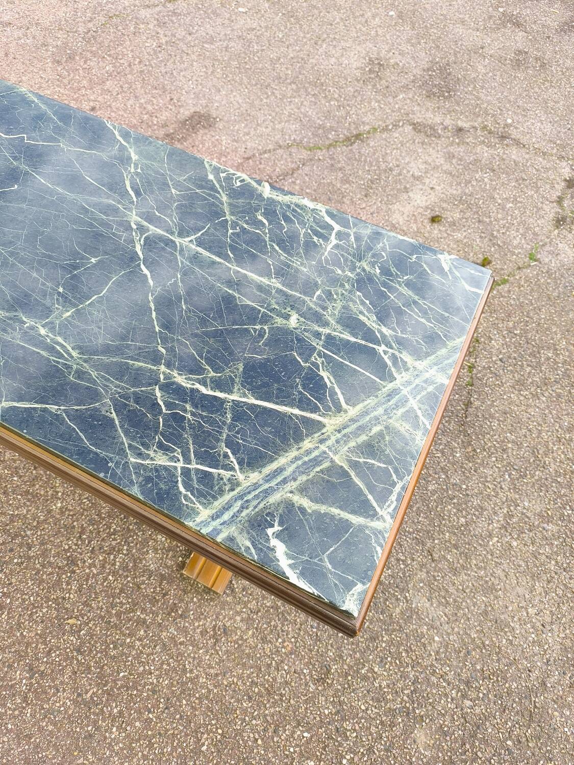 Wood and green marble coffee table
