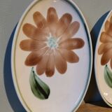 Set of 2 vintage oval plate ravioli with flower motif Moulin des Loups France