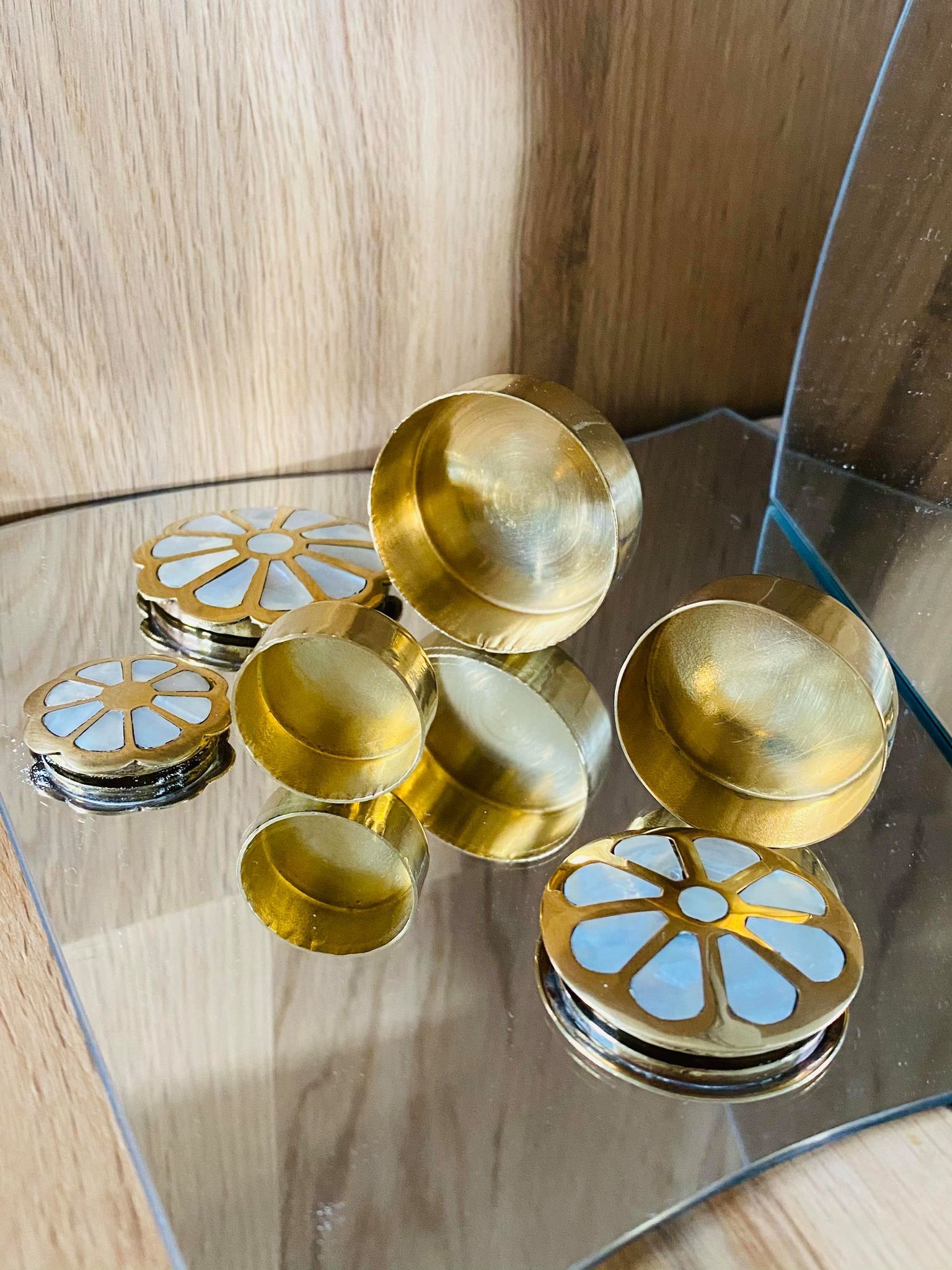 Trio of brass and mother-of-pearl boxes