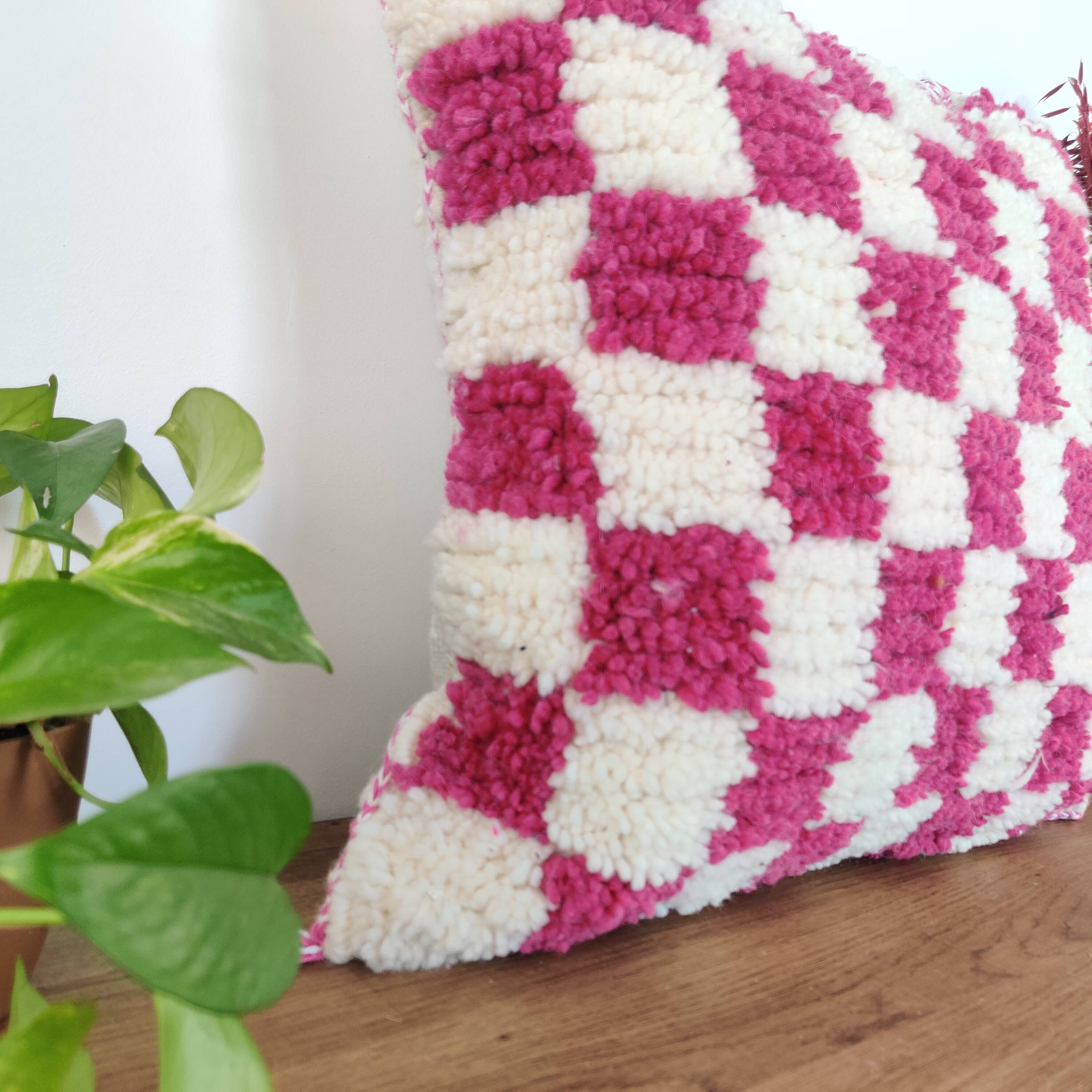 Berber magenta checkerboard cushion