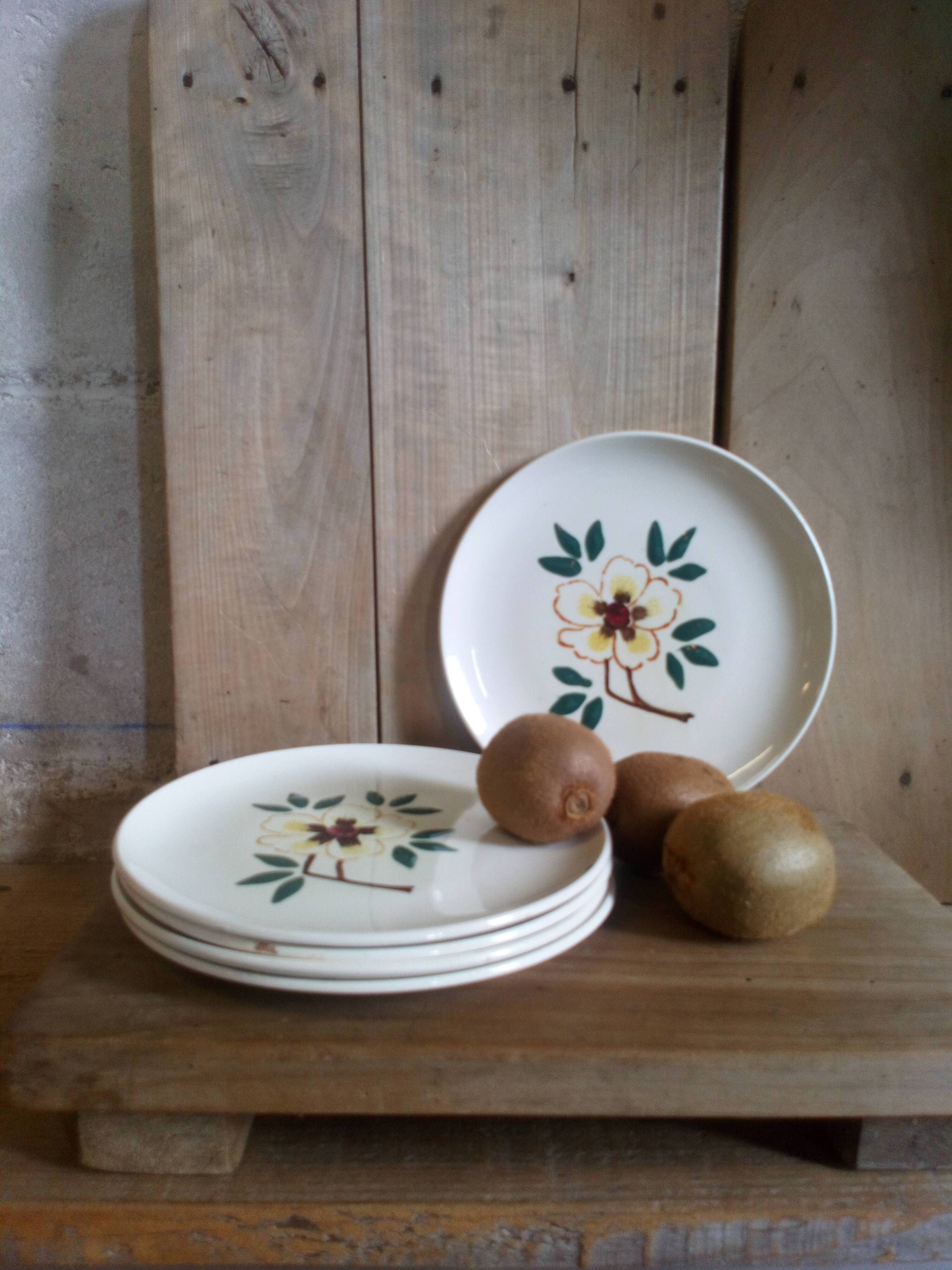 Five flowery dessert plates from continental earthenware