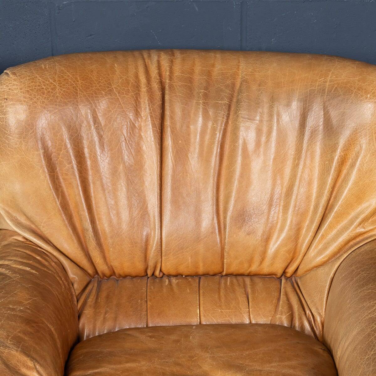 Vintage 20thc pair of italian leather lounge chairs by rossi di albizzate